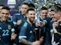 Lionel Messi celebrates with Argentina teammates on November 15, 2019