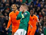 Northern Ireland's Steven Davis reacts after missing a penalty on November 16, 2019