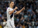 LA Galaxy forward Zlatan Ibrahimovic (9) celebrates following the game against Minnesota United at Allianz Field pictured in October 2019