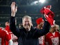 Denmark coach Age Hareide celebrates reaching Euro 2020 on November 18, 2019