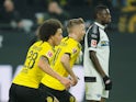 Borussia Dortmund's Marco Reus celebrates scoring their third goal with Axel Witsel on November 22, 2019