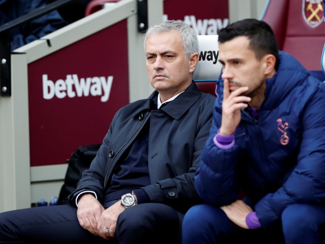 Tottenham Hotspur boss Jose Mourinho on the bench in the Premier League fixture against West Ham United on November 23, 2019.