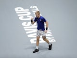 Britain's Kyle Edmund celebrates winning his match against Spain's Feliciano Lopez on November 23, 2019