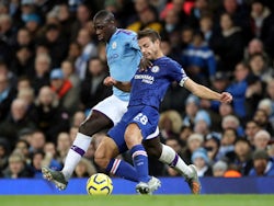 Chelsea's Cesar Azpilicueta in action with Manchester City's Benjamin Mendy in the Premier League on November 23, 2019