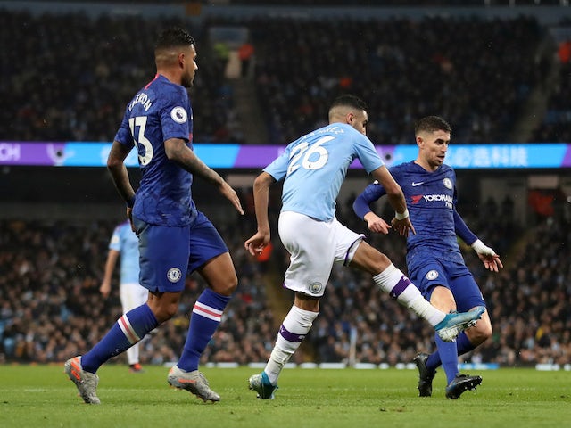 Manchester City's Riyad Mahrez scores against Chelsea in the Premier League on November 23, 2019