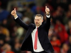Wales manager Ryan Giggs gestures to the fans after the match on November 19, 2019