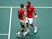 Spain's Rafael Nadal and Feliciano Lopez celebrate during their doubles match against Britain's Jamie Murray and Neal Skupski on November 23, 2019