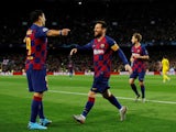 Luis Suarez and Lionel Messi celebrate a goal during Barcelona's Champions League clash with Borussia Dortmund on November 27, 2019
