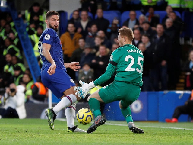 Chelsea forward Olivier Giroud in action against West Ham United in the Premier League on November 30, 2019