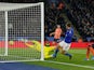 Leicester City's Jamie Vardy scores their first goal against Everton on December 1, 2019
