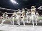 New Orleans Saints players celebrate after a fumble recovery by strong safety Vonn Bell (24) against the Atlanta Falcons in the second half at Mercedes-Benz Stadium on November 29, 2019