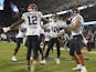 Chicago Bears quarterback Mitchell Trubisky (10) celebrates with teammates after scoring a touchdown run against the Dallas Cowboys during the second half at Soldier Field on December 6, 2019
