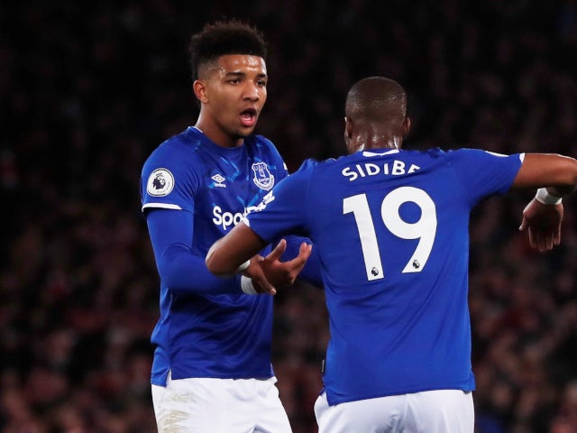 Mason Holgate and Djibril Sidibe argue as Everton capitulate against Liverpool in the Premier League on December 4, 2019.