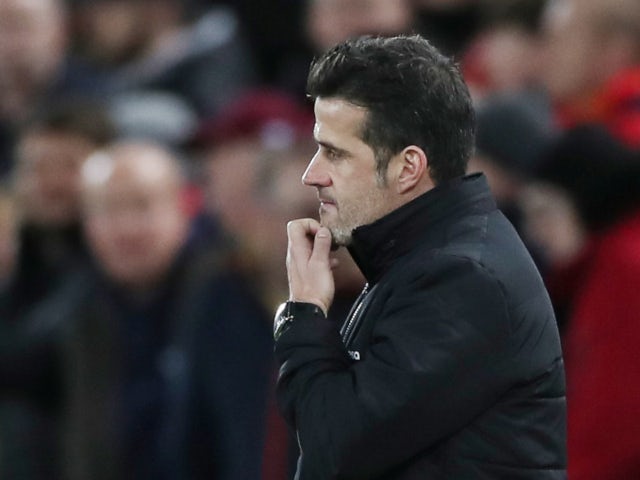 Marco Silva watches on as Everton are beaten by Liverpool in the Merseyside derby on December 4, 2019.