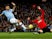 Gabriel Jesus and Victor Lindelof in action during the Premier League game between Manchester City and Manchester United on December 7, 2019
