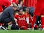Georginio Wijnaldum sits injured for Liverpool on December 14, 2019