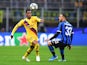 Danilo D'Ambrosio and Junior Firpo in action during the Champions League game between Inter Milan and Barcelona on December 10, 2019