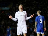 Leeds United's Patrick Bamford celebrates scoring their second goal 