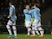 Manchester City's Bernardo Silva and teammates celebrate their second goal scored by Manchester City's Raheem Sterling on December 18, 2019