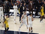 Indiana Pacers react after defeating the Los Angeles Lakers at Bankers Life Fieldhouse on December 18, 2019