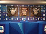 An anti-racism campaign artwork by Italian artist Simone Fugazzotto featuring three side-by-side paintings of apes is presented by Italian soccer league Serie A during a news conference in Milan, Italy, December 16, 2019