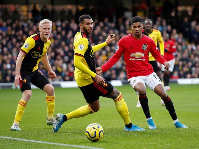Manchester United's Marcus Rashford in action with Watford's Etienne Capoue in the Premier League on December 22, 2019