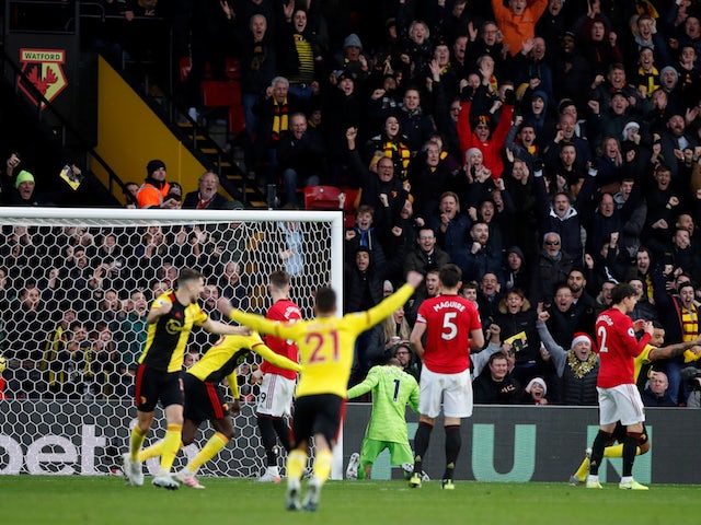 Watford's Ismaila Sarr scores against Manchester United in the Premier League on December 22, 2019