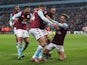 Aston Villa's Conor Hourihane celebrates scoring their first goal with teammates on December 26, 2019