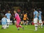 Manchester City's Claudio Bravo reacts after Wolverhampton Wanderers' Raul Jimenez scores their second goal on December 27, 2019