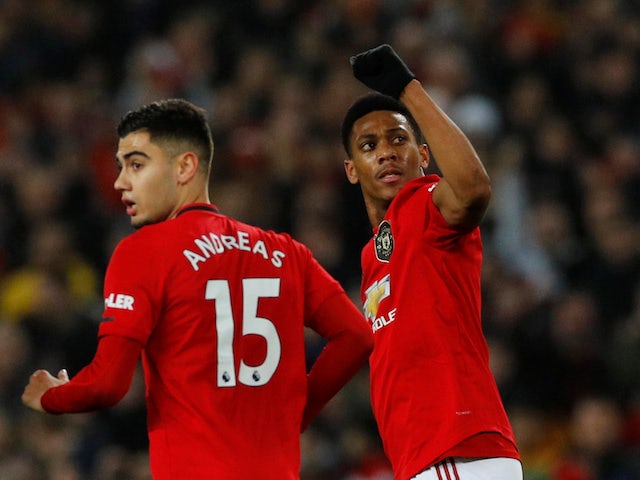 Manchester United's Anthony Martial celebrates scoring their first goal on December 26, 2019