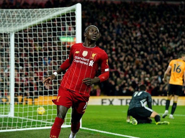 Sadio Mane celebrates scoring for Liverpool on December 29, 2019