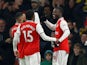 Arsenal's Nicolas Pepe celebrates scoring against Manchester United in the Premier League on January 1, 2020