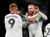Derby Country's Martyn Waghorn celebrates scoring their second goal with Wayne Rooney on January 2, 2020