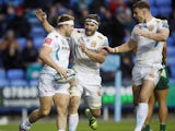 Exeter Chiefs' Sam Hill celebrates scoring their fifth try on January 5, 2020