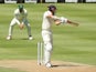 England's James Anderson hits a shot and is caught out by South Africa's Rassie van der Dussen on January 4, 2020