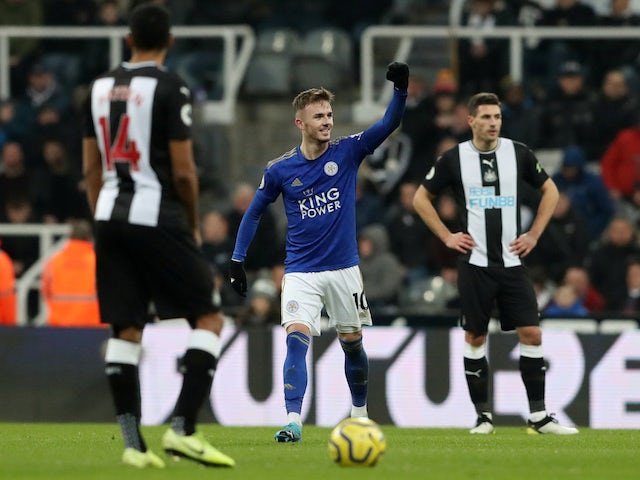 Leicester City's James Maddison celebrates scoring their second goal on January 1, 2020