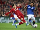 Liverpool's Pedro Chirivella in action with Everton's Theo Walcott in the FA Cup on January 5, 2020