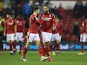 Nottingham Forest's Matty Cash and Lewis Grabban celebrate after the match on January 1, 2020