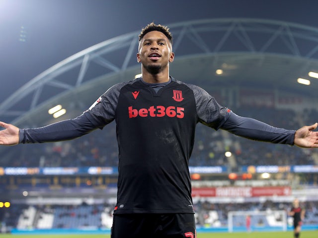 Stoke City's Tyrese Campbell celebrates scoring their fourth goal on January 1, 2019