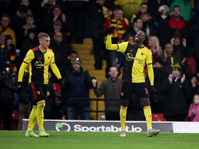 Watford's Abdoulaye Doucoure celebrates scoring their second goal on January 1, 2020