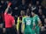 Watford's Christian Kabasele is shown a red card by referee Andy Madley after a VAR review on January 1, 2020