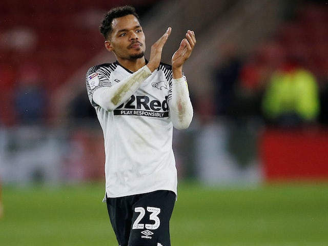 Duane Holmes celebrates equalising for Derby County on January 11, 2020