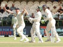 England's Ben Stokes celebrates the wicket of South Africa's Quinton de Kock on January 7, 2020