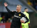 Erling Braut Haaland celebrates scoring for Borussia Dortmund on January 18, 2020
