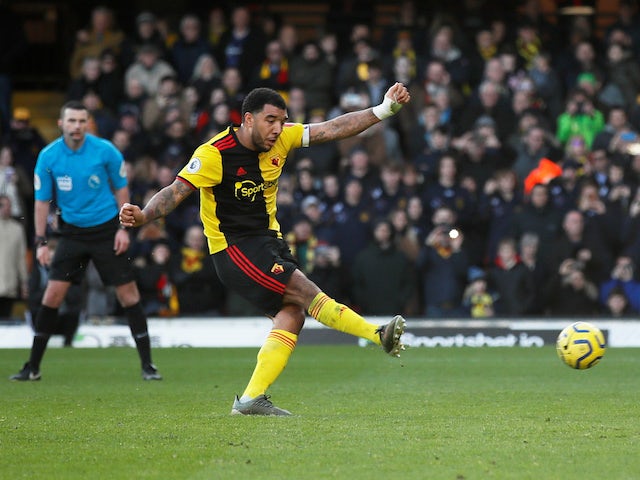 Watford's Troy Deeney misses a penalty against Tottenham Hotspur in the Premier League on January 18, 2020