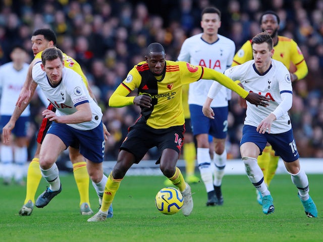 Watford's Abdoulaye Doucoure in action against Tottenham Hotspur in the Premier League on January 18, 2020