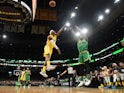 Boston Celtics forward Semi Ojeleye (37) shoots the ball over Los Angeles Lakers guard Kentavious Caldwell-Pope (1) during the second half at TD Garden on January 21, 2020