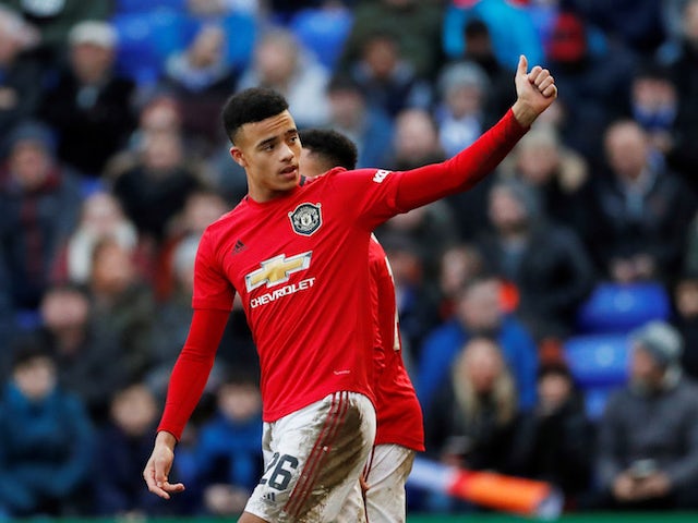 Manchester United's Mason Greenwood celebrates scoring their sixth goal from the penalty spot on January 26, 2020