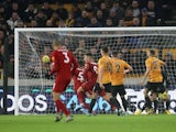 Liverpool's Roberto Firmino celebrates scoring their second goal on January 23, 2020