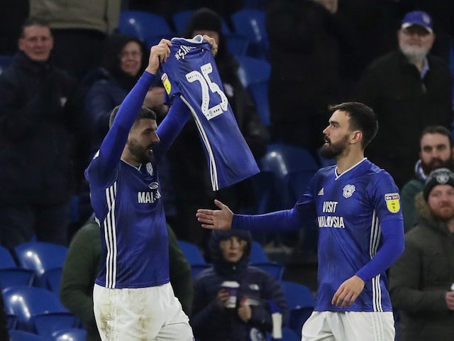 Cardiff City's Callum Paterson celebrates scoring their first goal on January 28, 2020